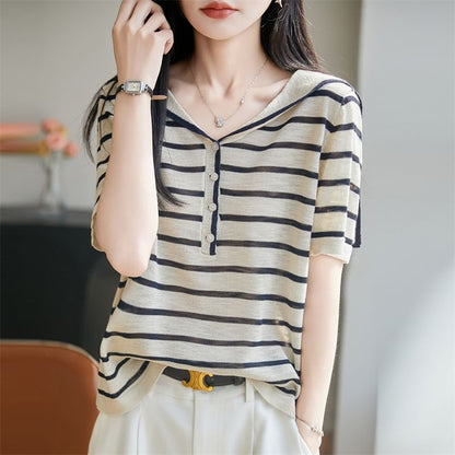 Sailor Collar Contrast Trim Knit Top