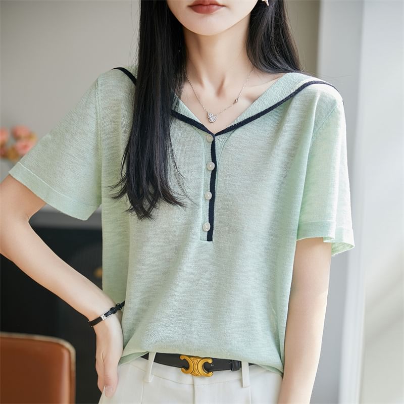 Sailor Collar Contrast Trim Knit Top