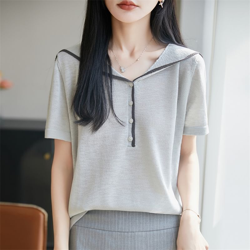 Sailor Collar Contrast Trim Knit Top