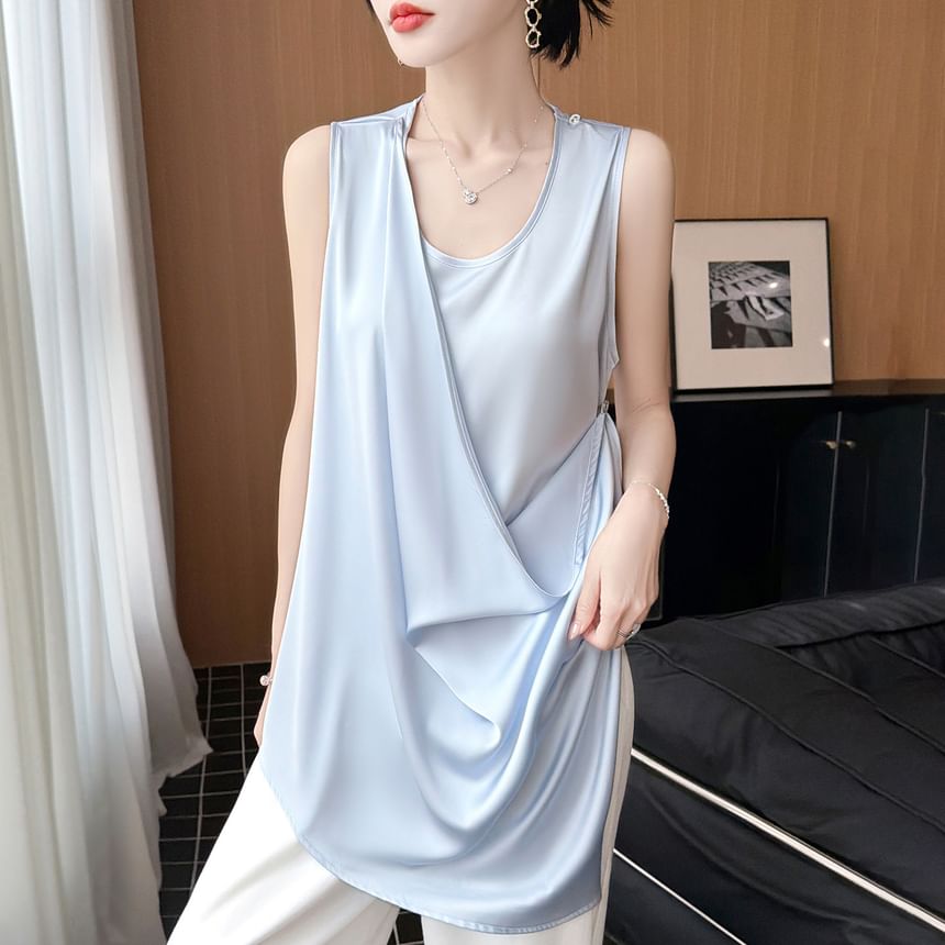 Asymmetrical Satin Tank with Scoop Neck