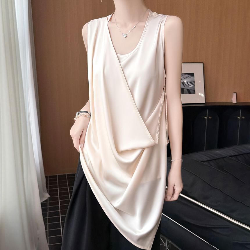 Asymmetrical Satin Tank with Scoop Neck