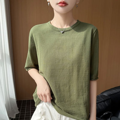 Elbow Sleeve Crew Neck Knit Top