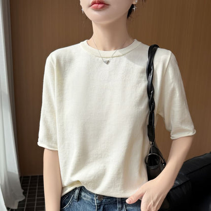 Elbow Sleeve Crew Neck Knit Top