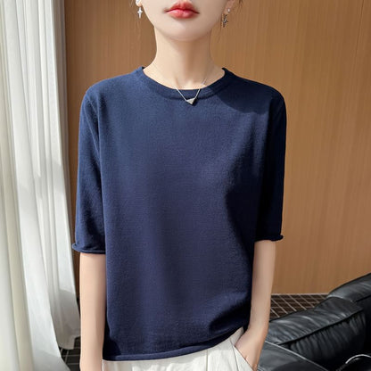 Elbow Sleeve Crew Neck Knit Top