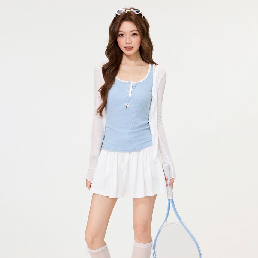 Contrast Trim Button Tank Top