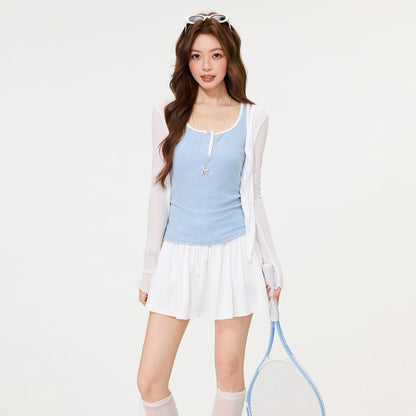 Contrast Trim Button Tank Top