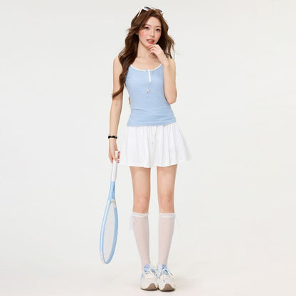 Contrast Trim Button Tank Top