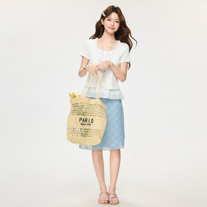 Ruffle Mock Two Piece Mesh Top with Tie Front