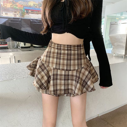 High Waist Plaid Mini A-Line Skirt