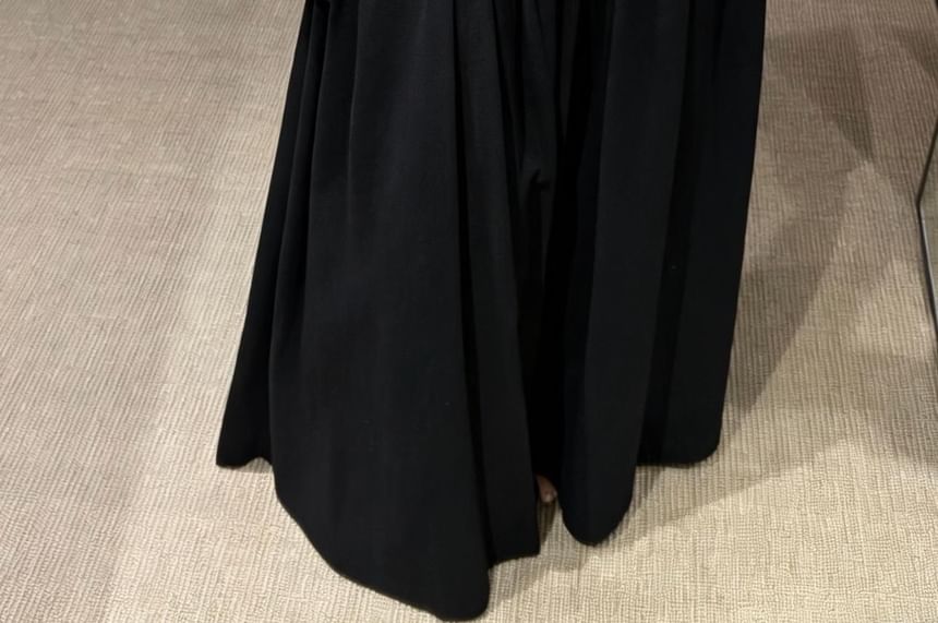 Low Waist Ruffled-Trim Plain Maxi A-Line Skirt