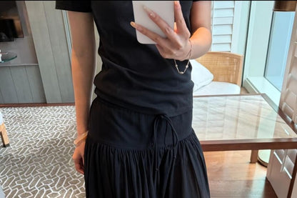 Low Waist Ruffled-Trim Plain Maxi A-Line Skirt