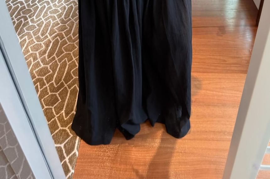 Low Waist Ruffled-Trim Plain Maxi A-Line Skirt