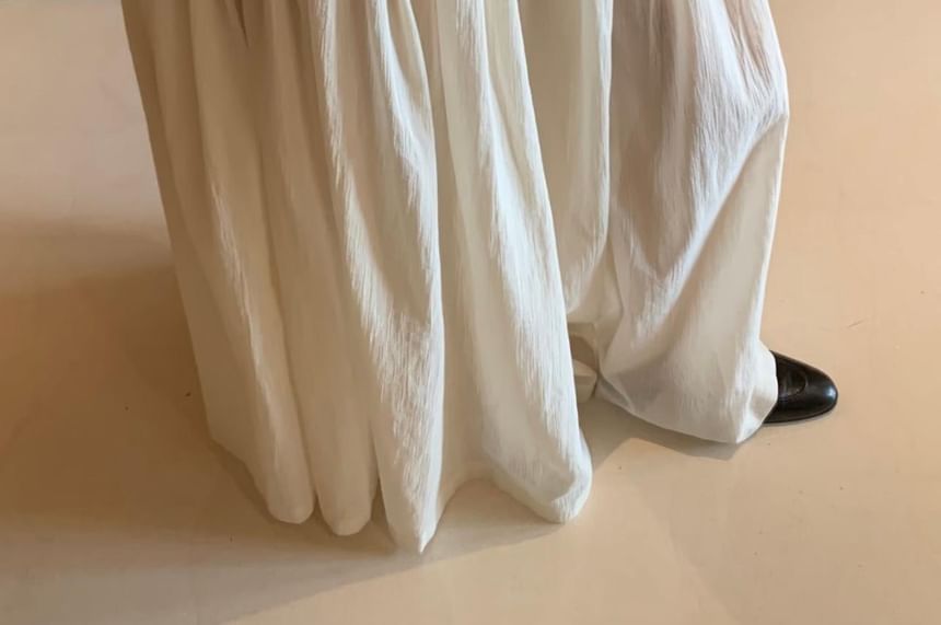 Low Waist Ruffled-Trim Plain Maxi A-Line Skirt