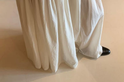 Low Waist Ruffled-Trim Plain Maxi A-Line Skirt