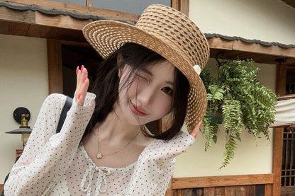 Polka Dot Long Sleeve Tie Front Tee