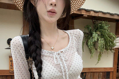 Polka Dot Long Sleeve Tie Front Tee