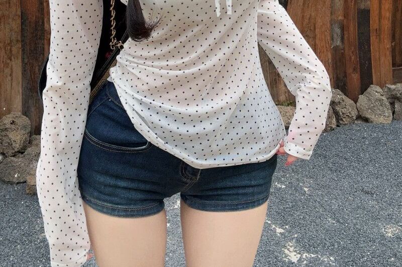 Polka Dot Long Sleeve Tie Front Tee