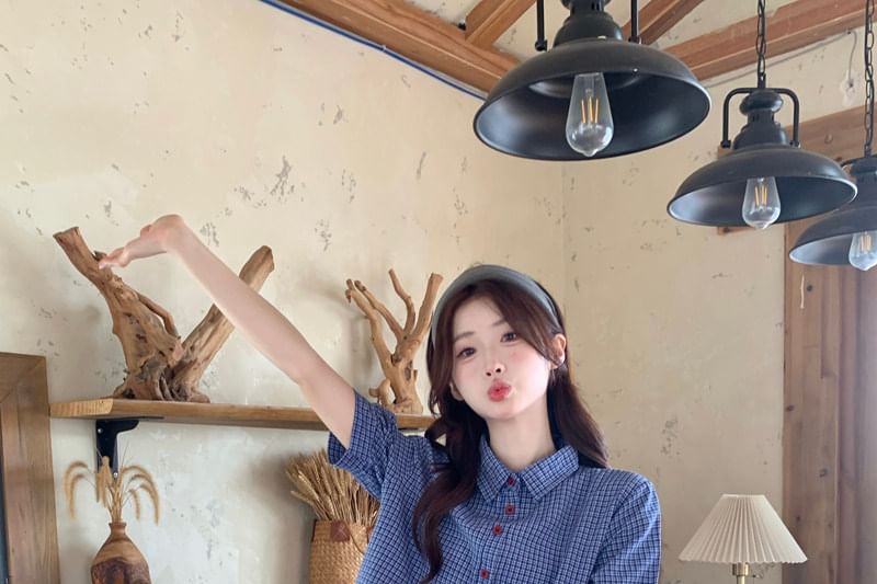 Plaid Button Down Shirt with Ruffle Trim