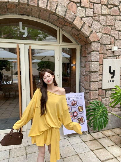 Off Shoulder Oversized Tee and Mini Skirt Set