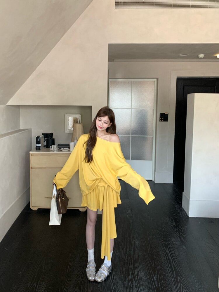 Off Shoulder Oversized Tee and Mini Skirt Set