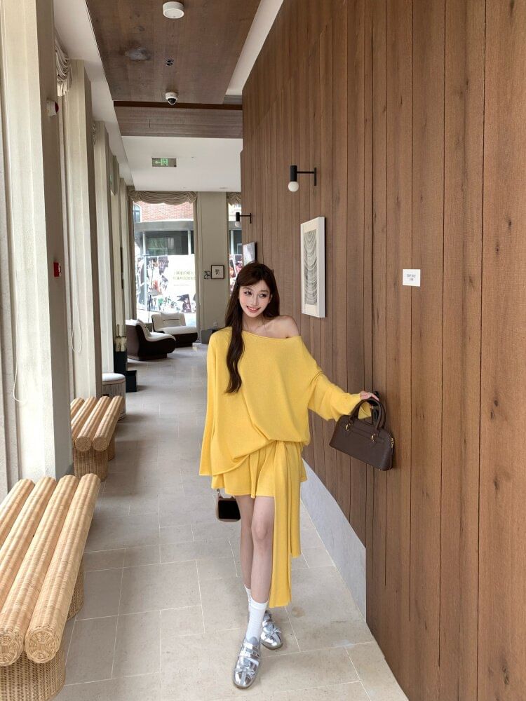 Off Shoulder Oversized Tee and Mini Skirt Set