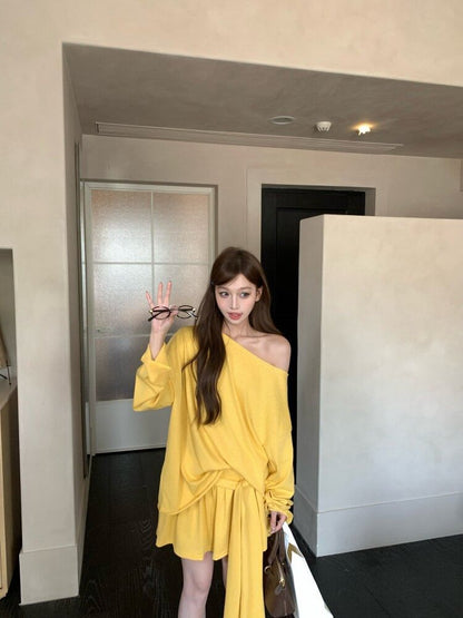 Off Shoulder Oversized Tee and Mini Skirt Set
