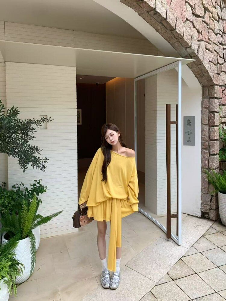 Off Shoulder Oversized Tee and Mini Skirt Set