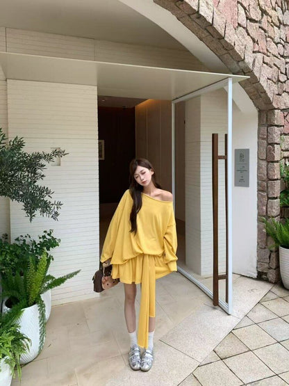 Off Shoulder Oversized Tee and Mini Skirt Set
