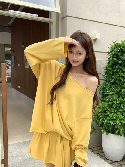 Off Shoulder Oversized Tee and Mini Skirt Set