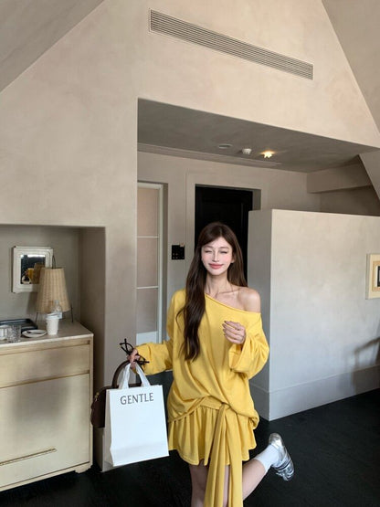 Off Shoulder Oversized Tee and Mini Skirt Set