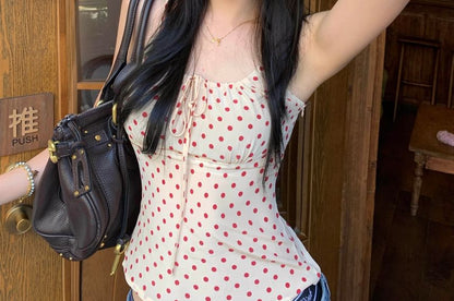 Polka Dot Tie Front Crop Camisole
