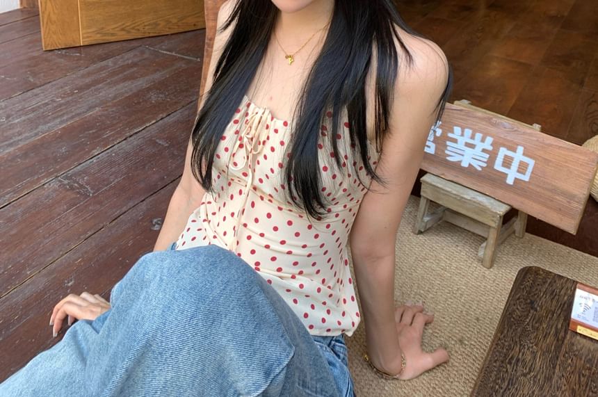 Polka Dot Tie Front Crop Camisole