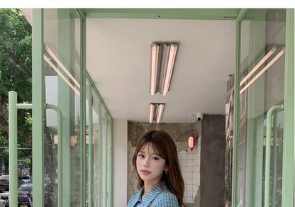 Plaid Asymmetrical Button Up Blouse
