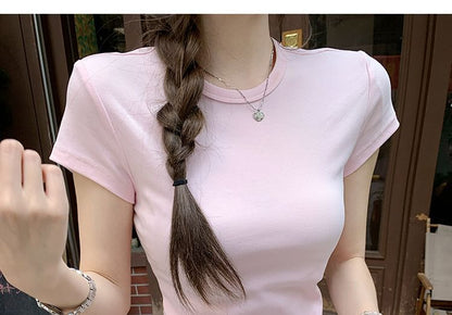 Plain Crew Neck Slim Crop T-Shirt