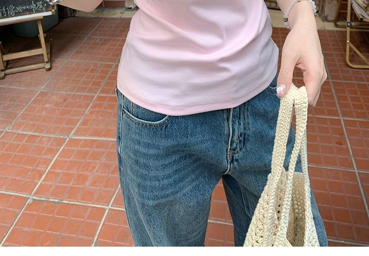Plain Crew Neck Slim Crop T-Shirt