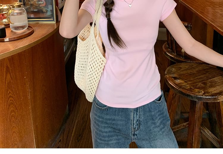 Plain Crew Neck Slim Crop T-Shirt