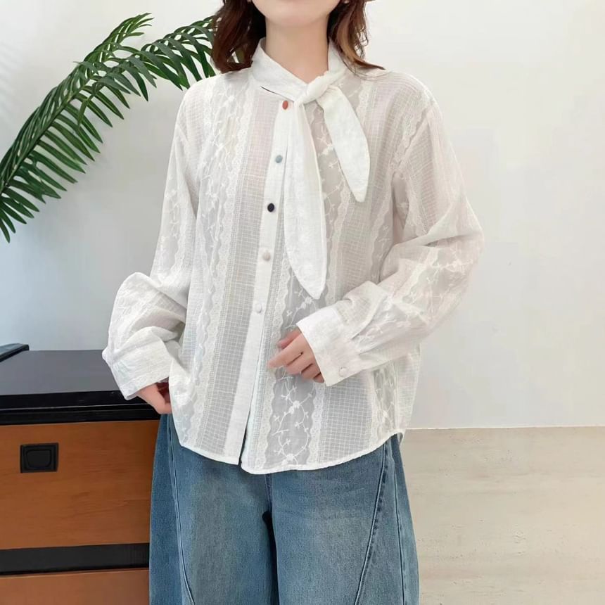 Tie Neck Long-Sleeve Shirt