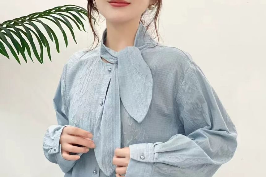 Tie Neck Long-Sleeve Shirt