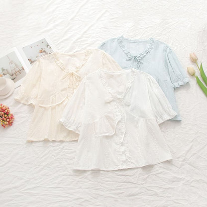 Frill Trim V-Neck Blouse