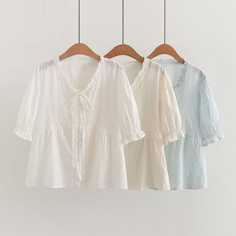 Frill Trim V-Neck Blouse