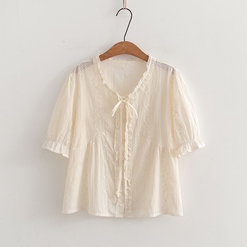 Frill Trim V-Neck Blouse