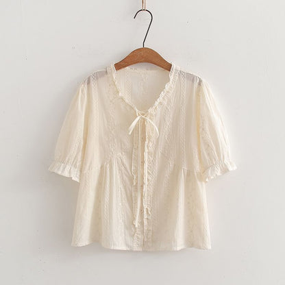 Frill Trim V-Neck Blouse
