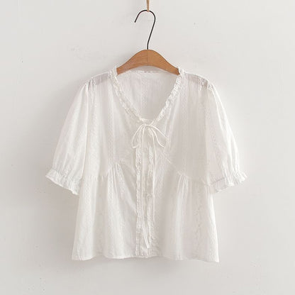 Frill Trim V-Neck Blouse