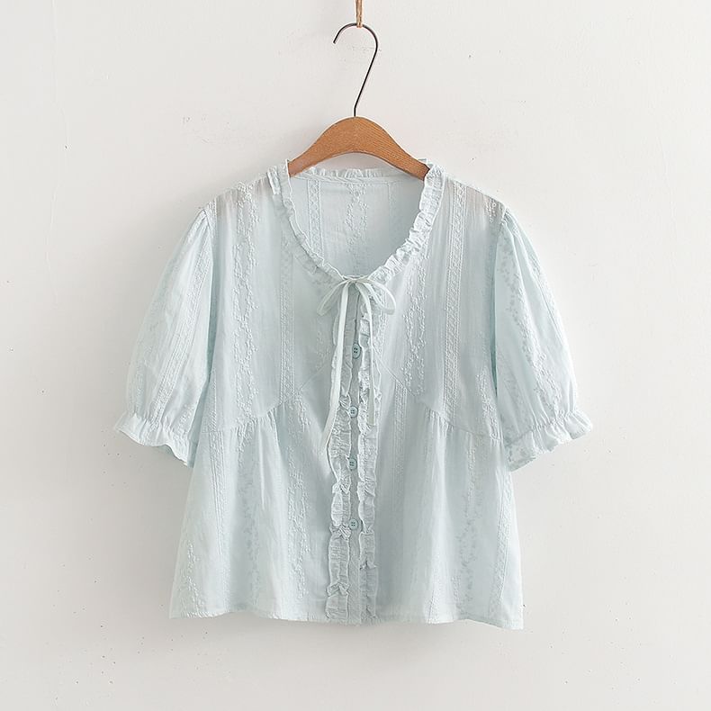 Frill Trim V-Neck Blouse