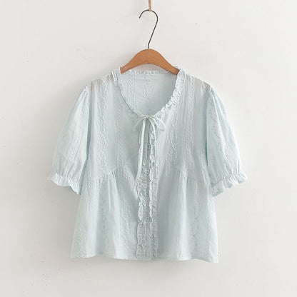Frill Trim V-Neck Blouse