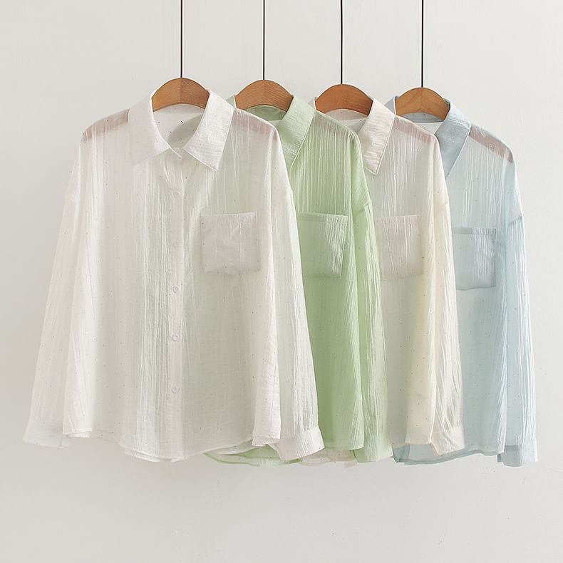 Pocketed Sheer Long-Sleeve Shirt