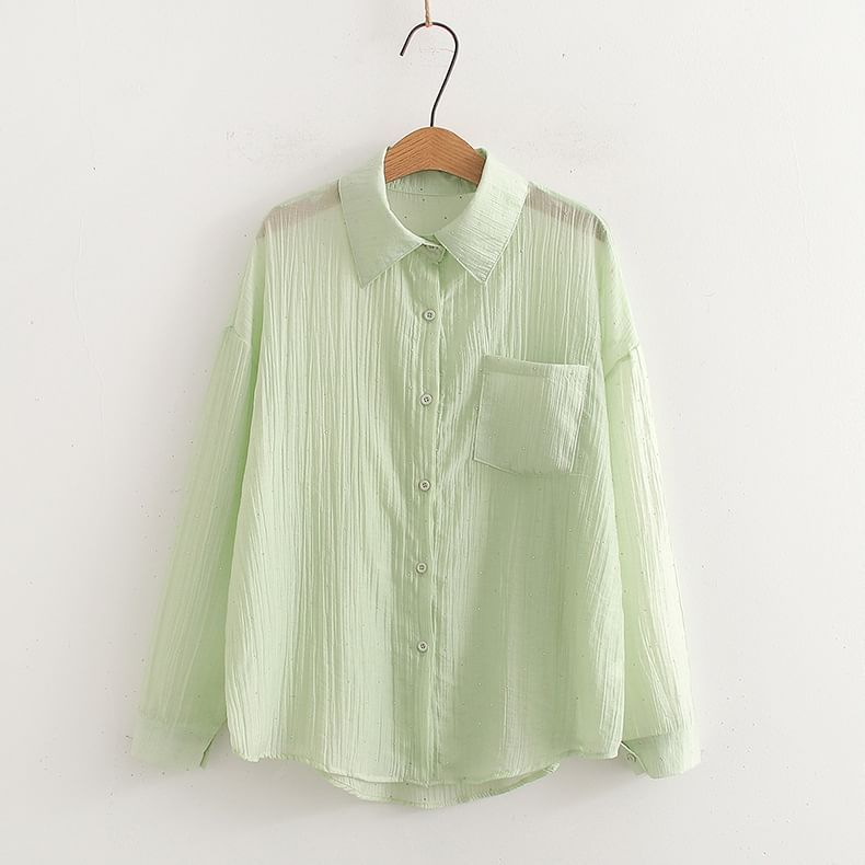 Pocketed Sheer Long-Sleeve Shirt