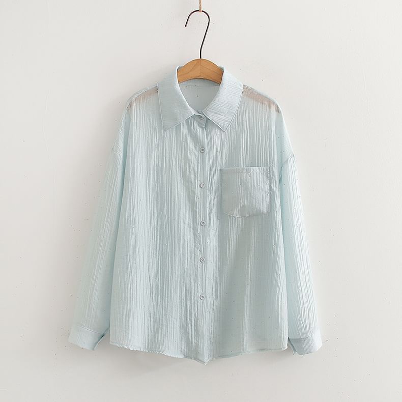 Pocketed Sheer Long-Sleeve Shirt