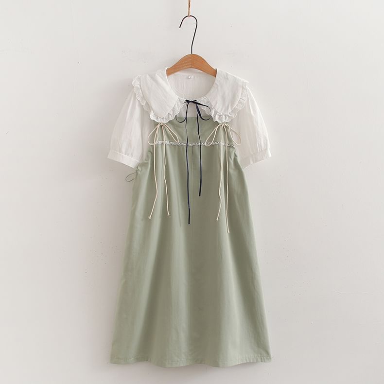 Set: Collared Blouse + A-Line Spaghetti Strap Dress