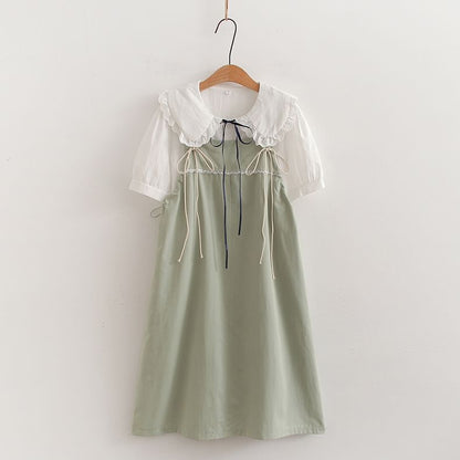 Set: Collared Blouse + A-Line Spaghetti Strap Dress